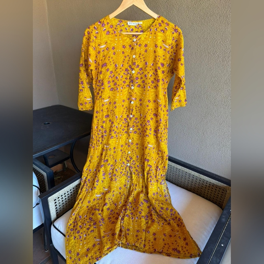 Anthropologie Roller Rabbit Yellow Floral Dress 100% Cotton
